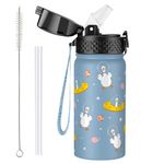 OLDLEY 420ml/14oz Kids Stainless Steel Insulated Water Bottle with Straw for School Reusable Metal Vacuum Small Flask Leakproof Keep Drinks Hot Cold for Boys Girls Toddlers Children (Duck, 420ml)