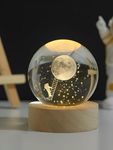 KLIVE 3D Galaxy Crystal Ball Night Lamp, USB Table Colorful LED Wooden Crystal Ball for Home Decoration Birthday Gift for Teens Boys and Girls(1 PCS) (Moon Climbe)