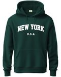 ADRO Hoodie for Men, 320 GSM Soft Cotton Hoodies, Long Lasting Prints New York Hoodie for Winter | Mens Hoodies | Sweatshirt for Men|H24-NEW-GRN-M Green