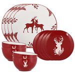 Christmas Dinner Set 12 Piece Dishwasher Microwave Safe Reindeer Crockery Set