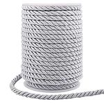 5mm Macrame Cord, 60 Feet Thick Twisted Cord Trim Rope for Curtain Tieback, Gift Bags Rope Handles, Handbags Handles and DIY Craft Making (Silver)