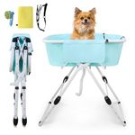 PLYFOU 3 in 1 Dog Washing Station for Home - Foldable & Portable Elevated Dog Bathtub for Indoor & Outdoor, Adjustable Height, Non-Slip, Convenient Drainage, Dog Bathtub for Small to Medium Pets, Blue