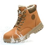 Winter Safety Boots Mens Womens Waterproof Safety Trainers Warm Fur Lined Steel Toe Cap Trainers Non-Slip Work Shoes, Brown, UK 8