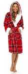 Lora Dora Ladies Dressing Gown Womens Luxury Tartan Check Robe Red Medium UK 12-14