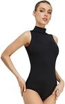 SUPRNOWA Turtleneck Leotard Sleeveless Spandex Dance Workout Fitness Bodysuit for Women (Medium, Black)