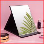 wolpin Foldable Makeup Mirror Glass PU Tabletop Vanity Mirror Portable, 16 x 12 cm, Black, Framed, Rectangular