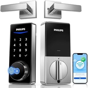 Philips Wi-Fi Smart Lock with Handles, Built-in WiFi Keyless Entry Front Door Lock Set, Keypad Deadbolt with Handle, App Fingerprint Code Unlock, Auto Locking, Remote Control & Voice Unlock, Nickel