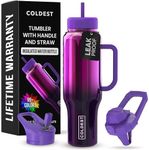 Coldest Tumbler with Handle and Straw - 100% Spill Proof Tumbler with Straw (3 Lids) - Stainless Steel Insulated Leakproof Tumblers for Women & Men - Cup Holder Friendly - 46 oz (Purple Nova)
