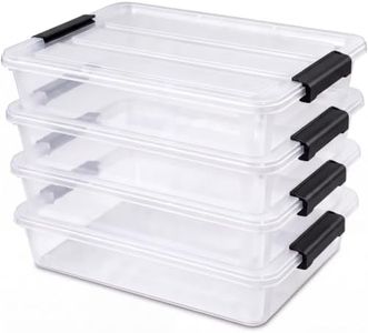 AREYZIN 6 Qt Clear Storage Bins with Lids,Stackable Plastic Storage Containers with Secure Latches,Multi-Purpose Classroom Storage Organizer for Craft Supplies,Paper & Office Stationery,4 Pack,Black