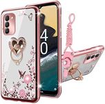 KuDiNi for Nokia G400 5g Case,Nokia G400 Phone Cas for Women Glitter Crystal Soft Bling Butterfly Heart Floral Clear Protective Cover with Kickstand+Strap for Nokia G400 5g/N1530DL (Rose Gold)