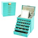 ASINGYER Large Jewelry Box Organizer - 6 Layer Jewelry Holder Organizer with Mirror for Necklace, Earrings and Bracelets Storage, Jewelry Boxes & Organizers for Women (6 layer Turquoise)