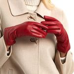 MGGMOKAY Womens Winter Leather Gloves Warm Cashmere Lined Touchscreen Driving Sheepskin Gloves,Red,M