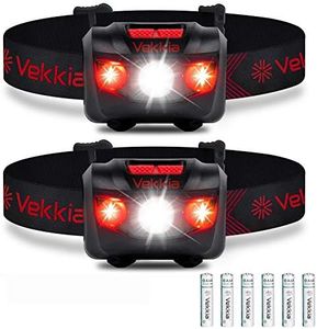 Vekkia Ultra Bright LED Headlamp Flashlight (2 Pack), White and Red Light Headlight with Adjustable Headband, IPX6 Waterproof Head Lamp for Outdoors,Camping,Running,Cycling,Hiking. Batteries Included