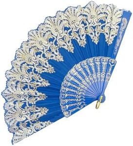 EOSAU Handheld Chinese Folding Fan Hand Fans for Women Foldable Bulk for Party Wedding Church Dancing (Blue)