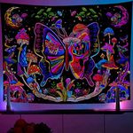 Jation UV Light Reactive Butterfly Cool Girl Tapestry Hippie Neon Light Black Light Reactive Purple Wall Hanging Poster Tapestry Art for Home Headboard Dorm Decor in 51x60 Inches