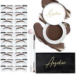 Eyebrow Stamp Stencil Kit (Dark Brown) Eyebro Pencil, Long-lasting Pomade Brow Definer, 24pc Eyebrow Stencils Thick and Thin, 2 Dual Ended Brush and Sponge Applicator for Natural & Perfect Make-up.