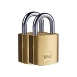 Yale - Y110B/25/113/2 Standard Security 25mm Brass Padlock, Pack of 2 - Open Steel Shackle - 3 keyed Alike Keys