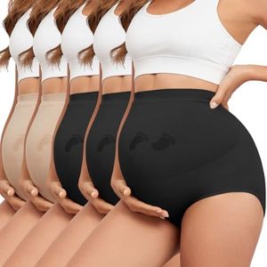 Y25D Maternity Underwear Seamless High Waisted Maternity Panties Over Bump Pregnancy Belly Support 5 Pack