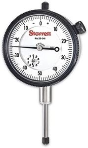 Starrett 25 Series Dial Indicator with Jewel Bearings and Lug-On-Center Back - White Face, 0-1.000" Range, 0-50-0 Balanced Dial, .001" Graduations - 25-341J