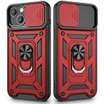 VEGO Compatible for iPhone 13 Case, iPhone 13 Kickstand Case with Slide Camera Cover, Built-in 360° Rotate Ring Stand Magnetic Cover Case for iPhone 13 6.1 inch 2021, Red