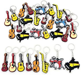 JZK 30x Llavero de instrumento musical para favores fiesta musical decoraciones fiesta tema música recuerdos regalo temáticos música, ukelele, guitarra eléctrica, violín, piano, saxofón, batería