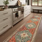 Lahome Boho Tribal Runner Rugs with Rubber Backing, 2'6"x12' Long Hallway Runner Rug Washable Kitchen Rug Runner, Soft Non Slip Indoor Stair Carpet Runner for Bathroom Bedroom Hardwood Floors