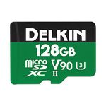 Delkin Devices 128GB Power Micro SD Card UHS-II (U3/V90) - 300MB/s Read, 250MB/s Write, 8K, 4K, 3D, HDR, 360º Recording | Micro SD Card 128GB with SD Adapter