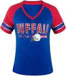 Womens City Football Fans Vintage Sporty V Neck Tee Shirts - Blue & Red, Blue & Red, Large