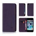 32nd Classic Series - Real Leather Book Wallet Flip Case Cover For Apple iPhone 5, 5S & SE (2016), Real Leather Design With Card Slot, Magnetic Closure and Built In Stand - Aubergine