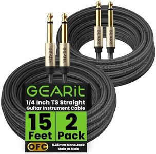 GEARit Guitar Instrument Cable (15ft 2-Pack) 1/4 Inch to 1/4 inch TS Straight Male to Male 6.35mm Mono Jack with Alloy Connector and Nylon Braid