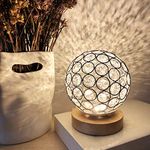 MUCHER Crystal USB Table Lamp Silver Crystal Ball with Wooden Base Bedside Table Lamp Dimmable Modern Night Light for Bedroom, Living Room, Office, Idear for Men Women Teens Children Kids