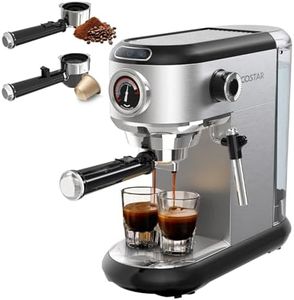COSTAR Coffee Maker Machine for Home with Two Portafilters for Ground Coffee & Capsules, 20 Bar Barista Style Espresso Machine with Milk Frothing Wand for Cappuccino, Latte, Stainless Steel, 1450W