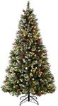 WeRChristmas Pre-lit Victorian Snow Berries Cones Christmas Tree with 260 LED Lights, Green, 7 feet/2.1 m