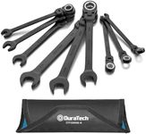 DURATECH 9-Piece Flex-Head Ratcheting Wrench Set, Combination Wrench Set, 72 Tooth, SAE, 5/16'' to 3/4'', Black Electrophoretic Coating, CR-V Steel, with Rolling Pouch