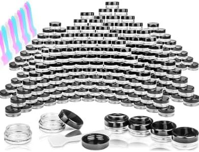 LH-100 Pcs 3g Empty Plastic Containers with Lids,Tiny Makeup Sample Containers Small Pot Jars Clear Round Cosmetic Jars with 20 Pcs Mini Spatulas for Liquid Sample Powder Creams (Black Lid)