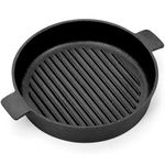 Warmiehomy Cast Iron Griddle Pan,24cm Pre-Seasoned Non-Stick Grill Pan,Round BBQ Cast Iron Skillet for Gas Induction Electric Hobs and Oven Safe,Ridge Surface