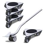 Furniture Mover by ONEON - 6 7/8" Steel Tri-Dolly, 3 Wheels Furniture Dolly for Moving, 720 LB Max Load Capacity (4 Pack Dolly + 1 Pack Lifter)