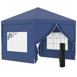 Outsunny 3 x 3 m Garden Pop Up Gazebo, Wedding Party Tent Marquee, Water Resistant Awning Canopy With Sidewalls, Windows, Carry Bag, Blue