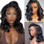 14 inch Bob Wig Human Hair Body Wave Lace Front Wigs Human Hair Pre Plucked 13x4 HD Transparent Lace Frontal Wig with Baby Hair Wig For Women 150% Density Natural Black