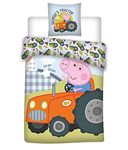 036 Peppa Pig Bed Linen, Cot Linen, Peppa Pig George’s Tractor, Reversible Bedding, Cushion Cover 40 x 60 + Duvet Cover 100 x 135 cm, 100% Cotton Eco-Tex