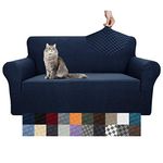 YEMYHOM Couch Cover Latest Jacquard Design High Stretch Sofa Covers for 2 Cushion Couch, Pet Dog Cat Proof Loveseat Slipcover Non Slip Magic Elastic Furniture Protector (Loveseat, Navy)