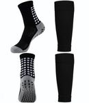 1 Set Soccer Grip Socks,Shin Guard Sleeves for Football Basketball for Men and Women Black/White One Size (Black)