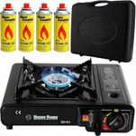 Butane Stove Portable Cooker in Carry Case 2 4 8 12 Gas Bottles Camping BBQ Kit Gas Camping Stove with Automatic Ignition & Heat Control (Gas Stove + 2 Butane Cans)