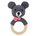 Prapti Handicrafts Baby Toys Cotton Crochet Bunny Teethi/Ring Teether Rattle for Infants/Kids/Babies (GreyBunny)