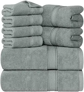 Utopia Towels 8 Piece Premium Towel Set, 2 Bath, 2 Hand, and 4 Wash Cloths, 600 GSM 100% Ring Spun Cotton, Highly Absorbent Towels for Bathroom, Gym, Hotel, and Spa, Cool Grey