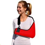 Arm Sling Adult (M, red/black trim) Feel Safe, Easy to Fit, Cooling Fabric Technology, Fits R or L.