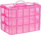 COOFANDY 3 Layer Plastic Craft Jewelry Box with 30 Adjustable Compartments - Craft Storage/Craft Organizers and Storage - Bead Organizer Box/Art Supply Organizer (pink)