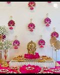 Divyakosh Handmade Wall Decor Lotus with jhumki Style Hanging for Home Decor,Diwali Decor,Wedding and All Festival Decor (6 PCS - Pink/Raani). Export Quality Lotus.Perfect for Temple/Pooja Decor