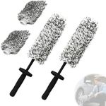 Gantodly Wheel Barrel Brush, Upgrade Long Handle Microfiber Wheel Brush Car Duster Exterior,Car Duster Interior Multipurpose Cleaning Tool，Black：2set