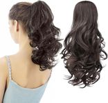 Sheetal Traders Ponytail Hair Extensions Ponytail Claw 14" Wavy Fake Hair Curly Synthetic Ponytail Wig Clip Daily Fluffy Pony Tail Hair Piece for Women (Black) (Darkest Brown)